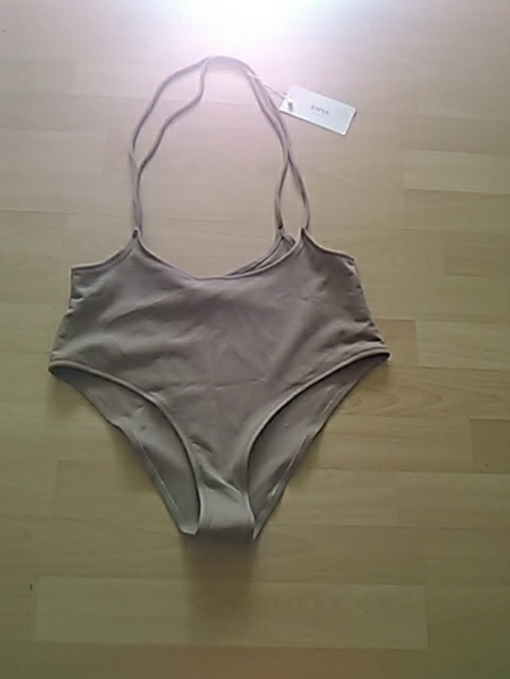 Zaful Beige One-Piece Swimsuit with Double Straps